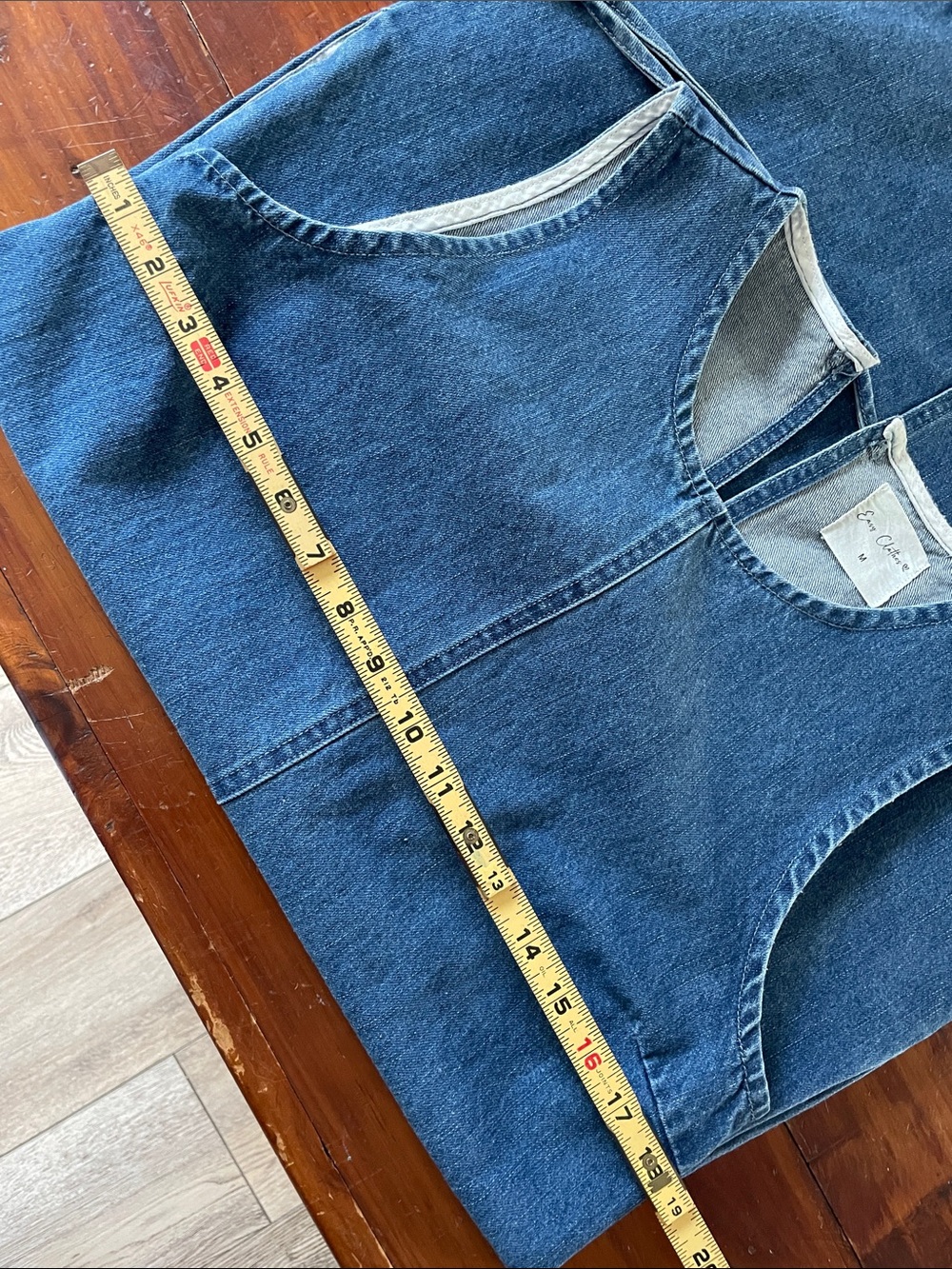 Classic Sleeveless Denim Shift Dress - Dark Blue - Picture 8 of 12